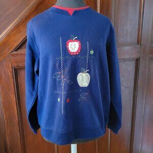 Shenanigans Womens Navy Blue Apple Embroidery Sweatshirt M